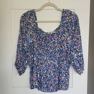 Nanette Lepore Blue and Pink Smocked Blouse